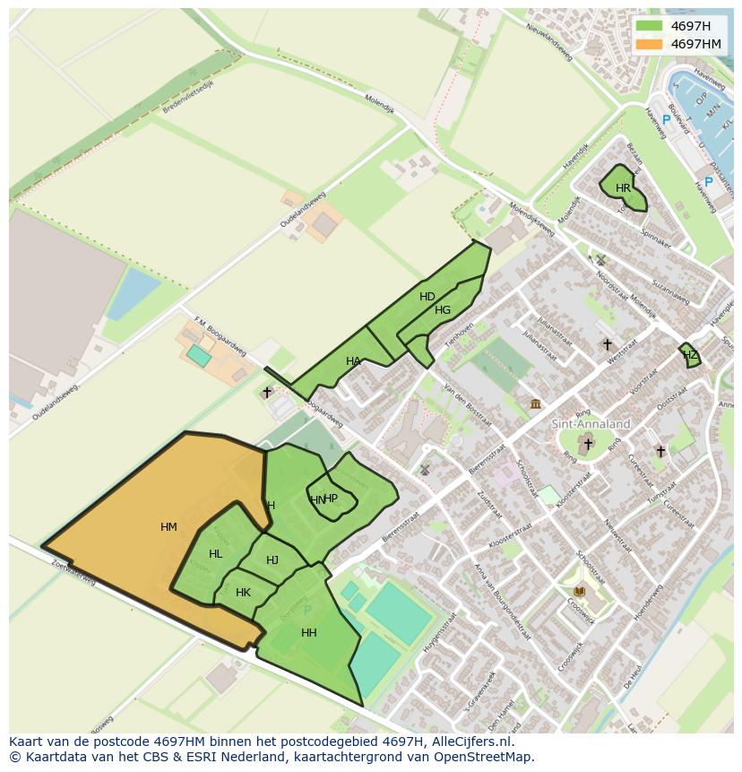 Afbeelding van het postcodegebied 4697 HM op de kaart.