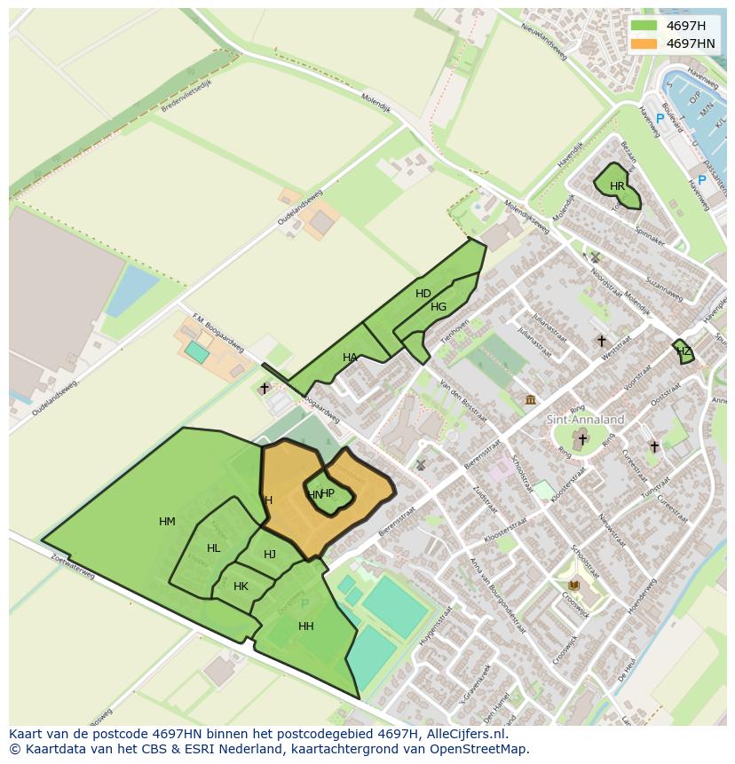 Afbeelding van het postcodegebied 4697 HN op de kaart.