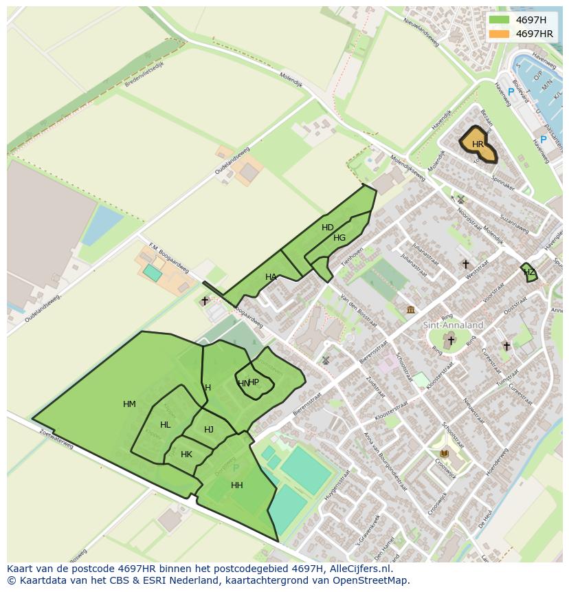 Afbeelding van het postcodegebied 4697 HR op de kaart.