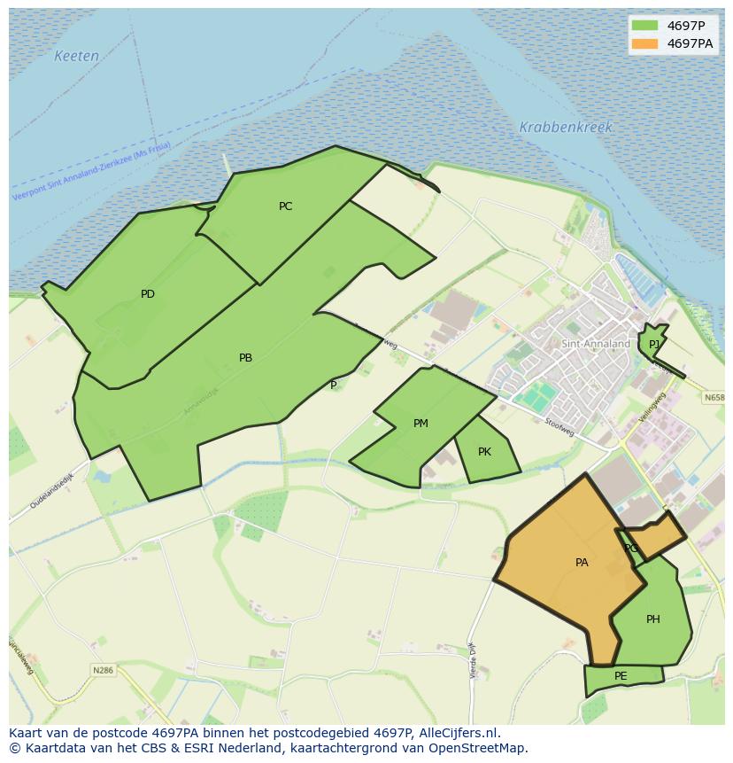 Afbeelding van het postcodegebied 4697 PA op de kaart.