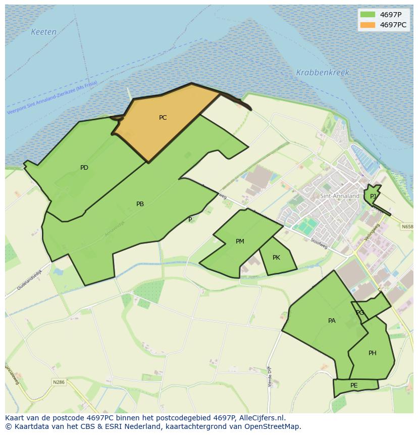 Afbeelding van het postcodegebied 4697 PC op de kaart.