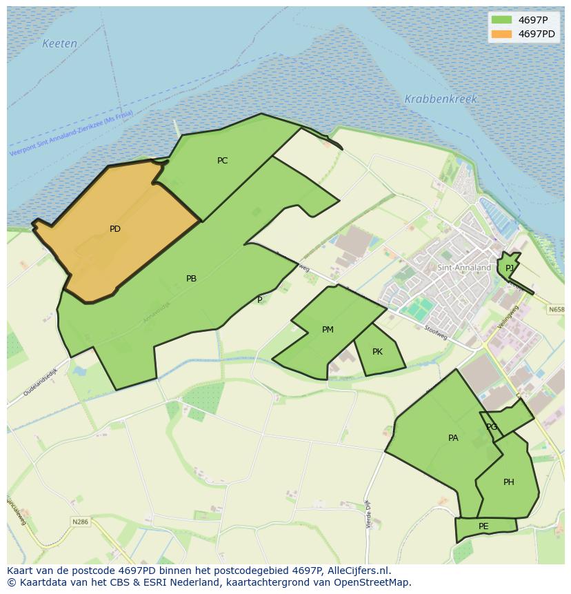 Afbeelding van het postcodegebied 4697 PD op de kaart.