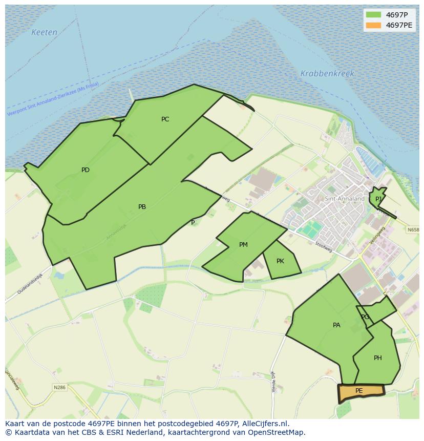 Afbeelding van het postcodegebied 4697 PE op de kaart.