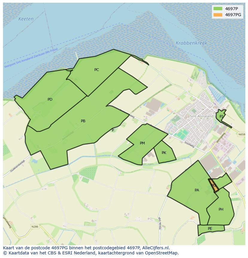 Afbeelding van het postcodegebied 4697 PG op de kaart.