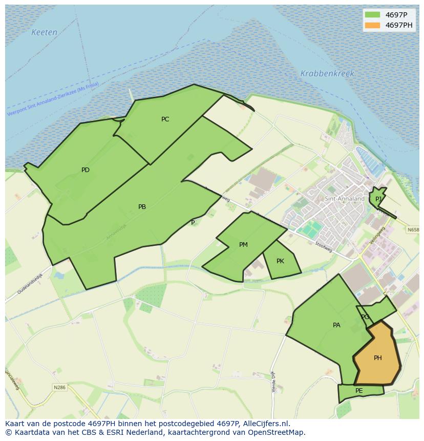 Afbeelding van het postcodegebied 4697 PH op de kaart.