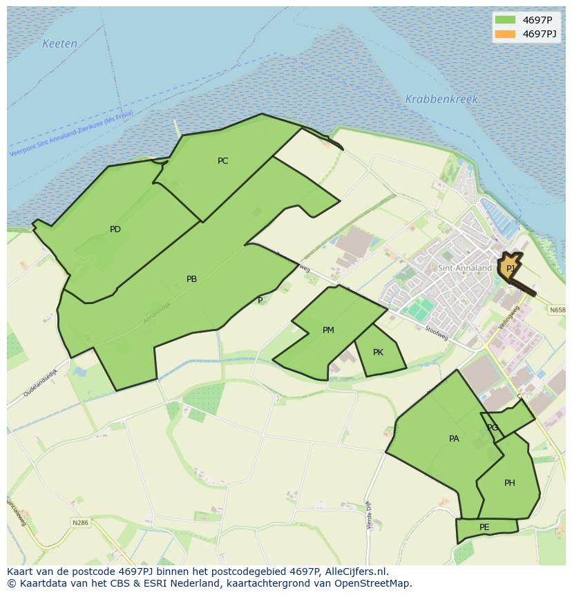 Afbeelding van het postcodegebied 4697 PJ op de kaart.