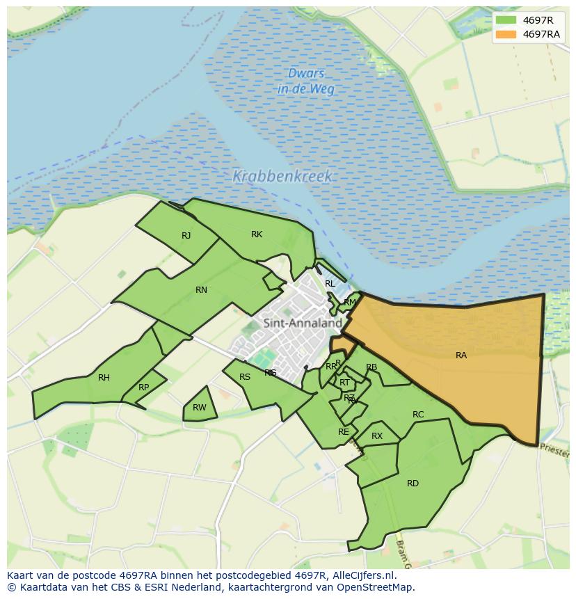 Afbeelding van het postcodegebied 4697 RA op de kaart.