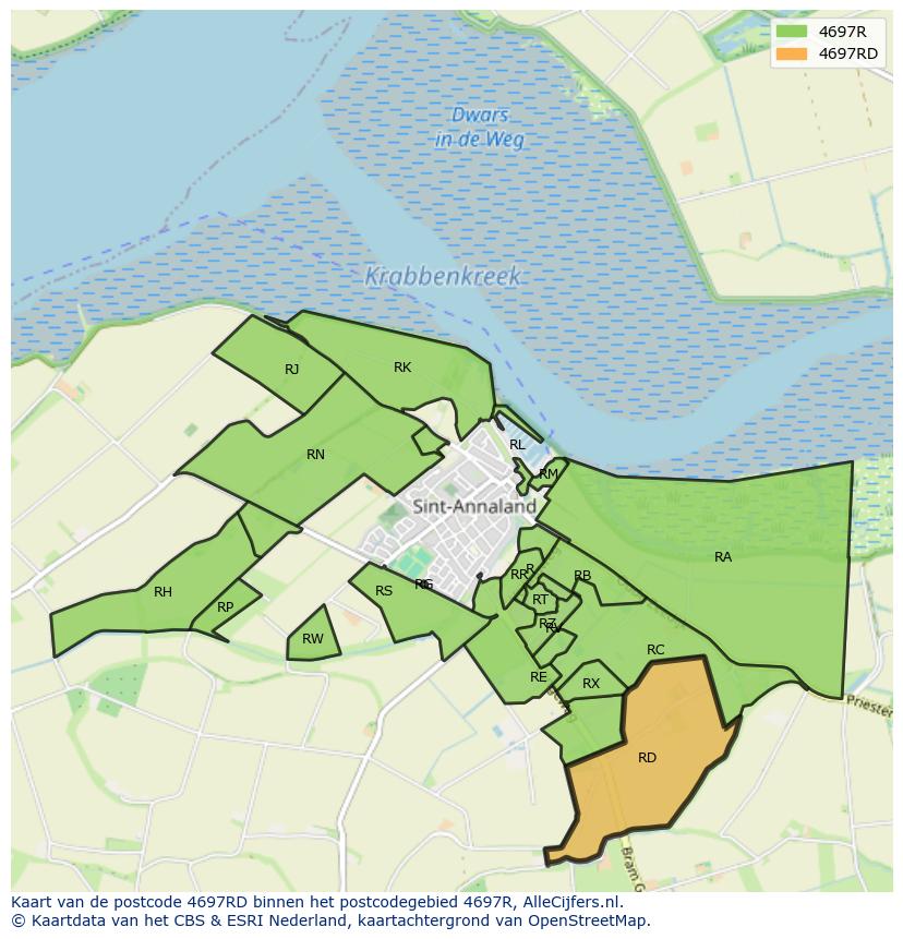 Afbeelding van het postcodegebied 4697 RD op de kaart.