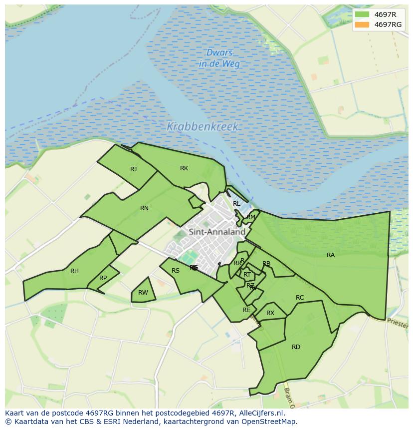 Afbeelding van het postcodegebied 4697 RG op de kaart.