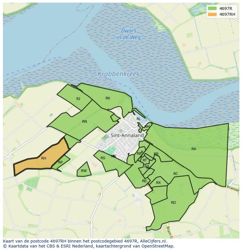 Afbeelding van het postcodegebied 4697 RH op de kaart.