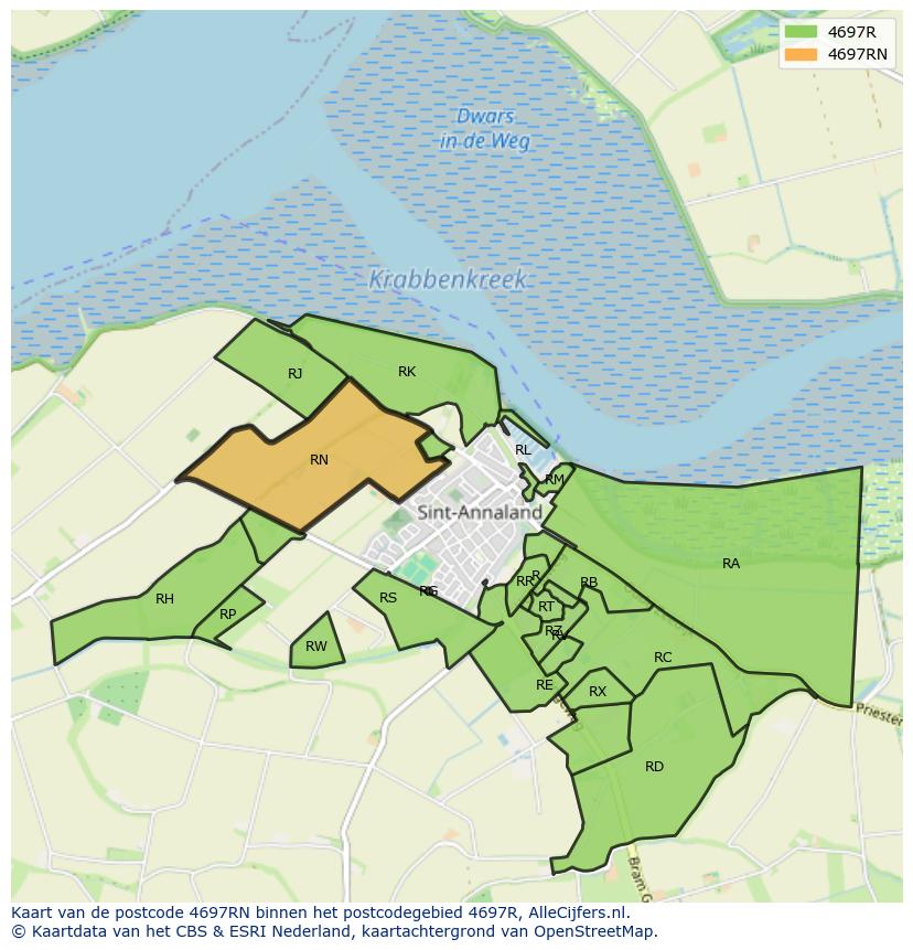 Afbeelding van het postcodegebied 4697 RN op de kaart.