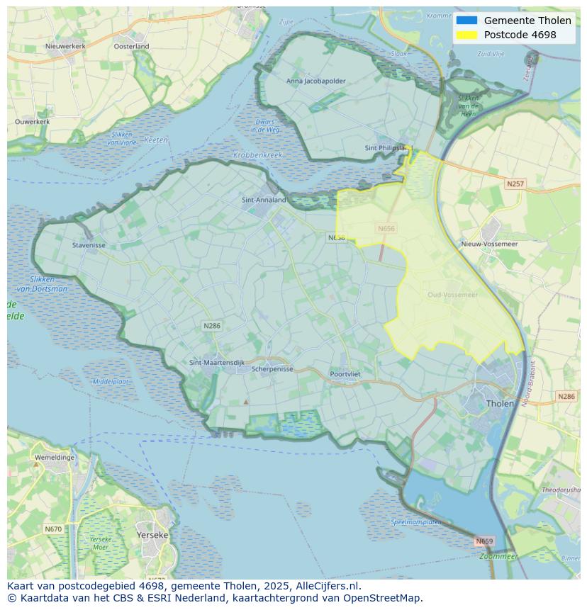 Afbeelding van het postcodegebied 4698 op de kaart.