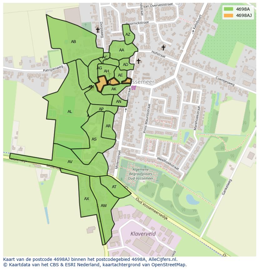 Afbeelding van het postcodegebied 4698 AJ op de kaart.