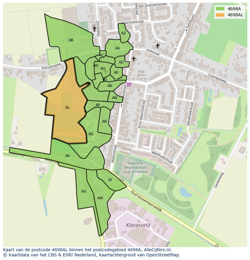Afbeelding van het postcodegebied 4698 AL op de kaart.