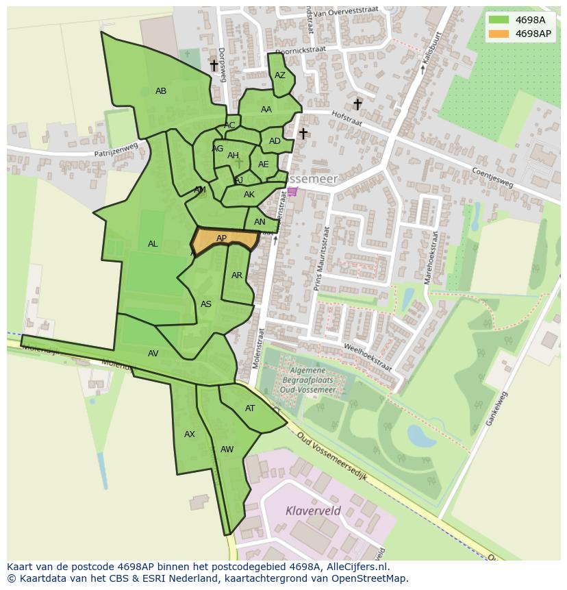 Afbeelding van het postcodegebied 4698 AP op de kaart.