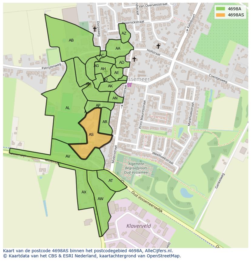 Afbeelding van het postcodegebied 4698 AS op de kaart.