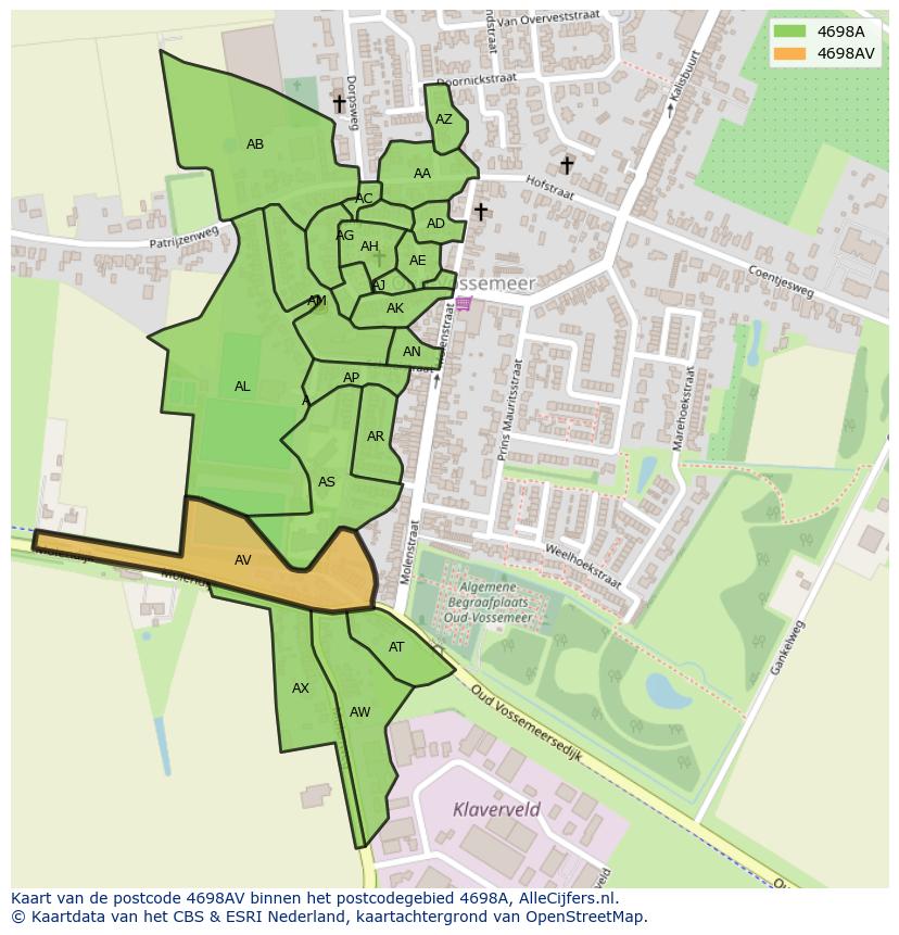 Afbeelding van het postcodegebied 4698 AV op de kaart.