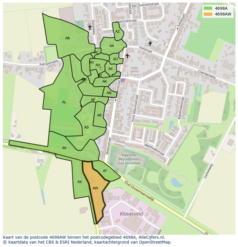 Afbeelding van het postcodegebied 4698 AW op de kaart.