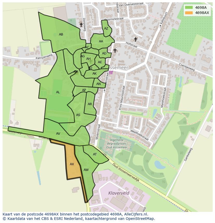 Afbeelding van het postcodegebied 4698 AX op de kaart.