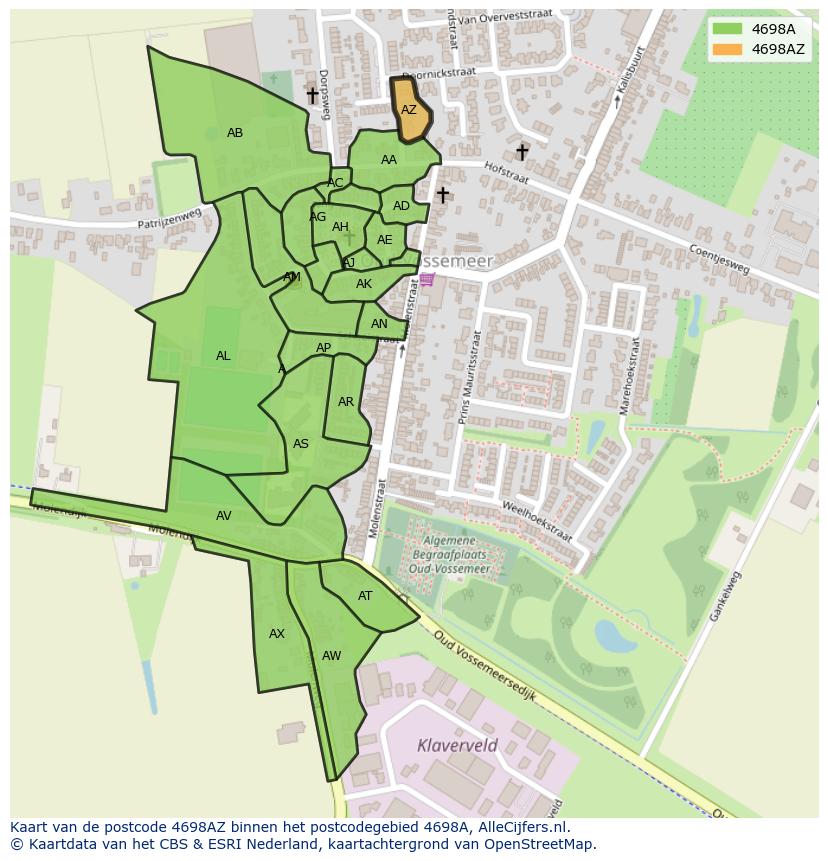 Afbeelding van het postcodegebied 4698 AZ op de kaart.