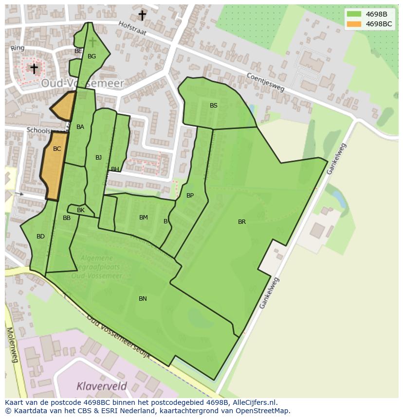 Afbeelding van het postcodegebied 4698 BC op de kaart.