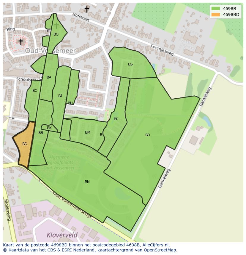 Afbeelding van het postcodegebied 4698 BD op de kaart.
