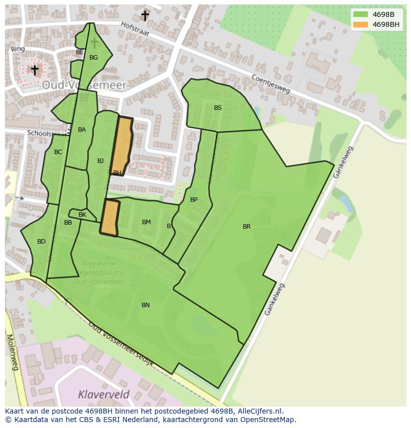 Afbeelding van het postcodegebied 4698 BH op de kaart.