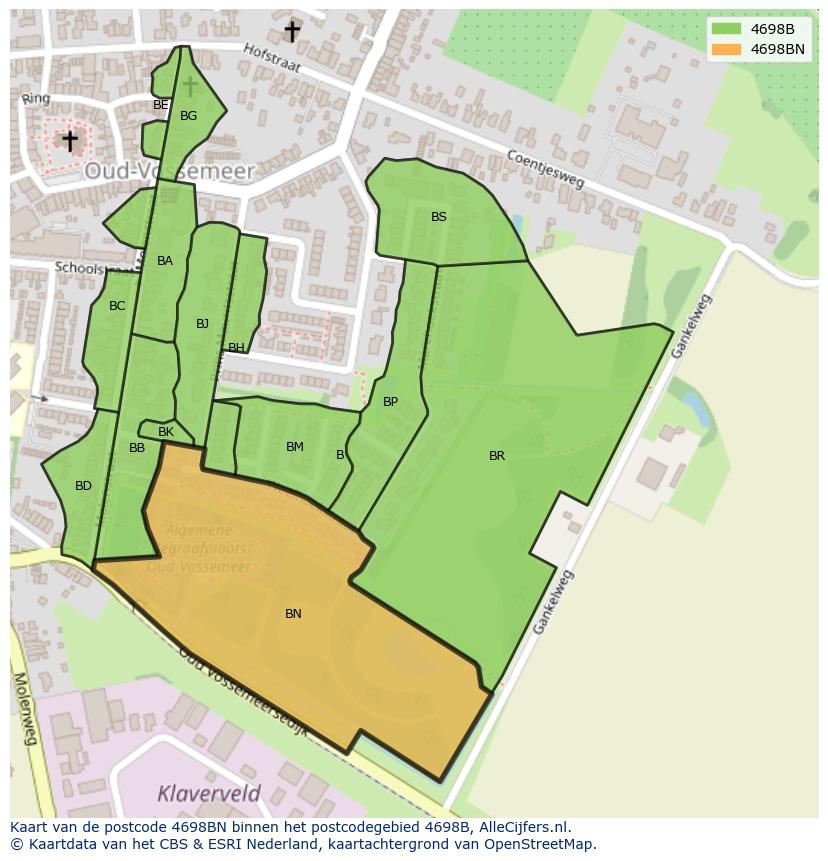 Afbeelding van het postcodegebied 4698 BN op de kaart.