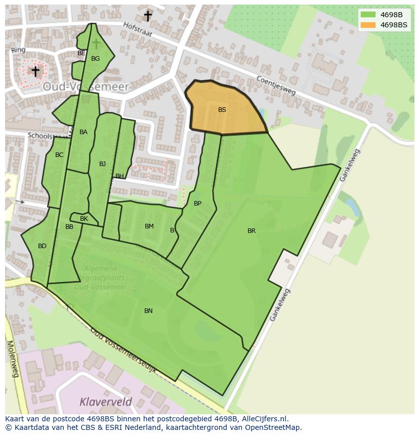 Afbeelding van het postcodegebied 4698 BS op de kaart.