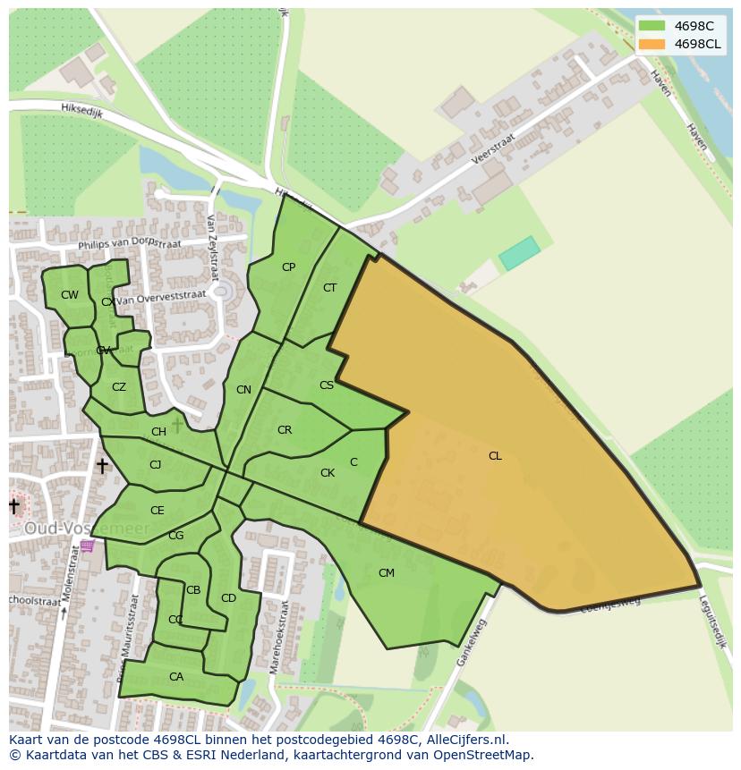 Afbeelding van het postcodegebied 4698 CL op de kaart.
