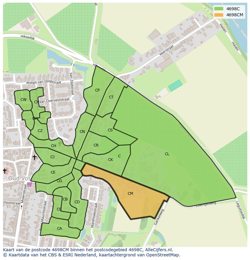Afbeelding van het postcodegebied 4698 CM op de kaart.
