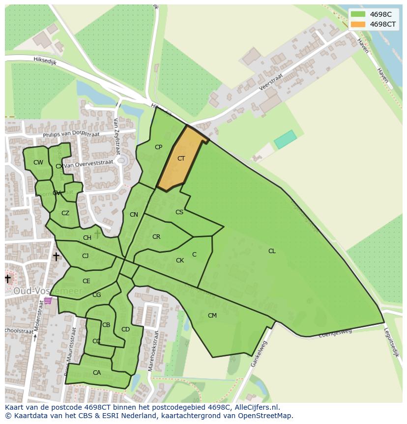 Afbeelding van het postcodegebied 4698 CT op de kaart.