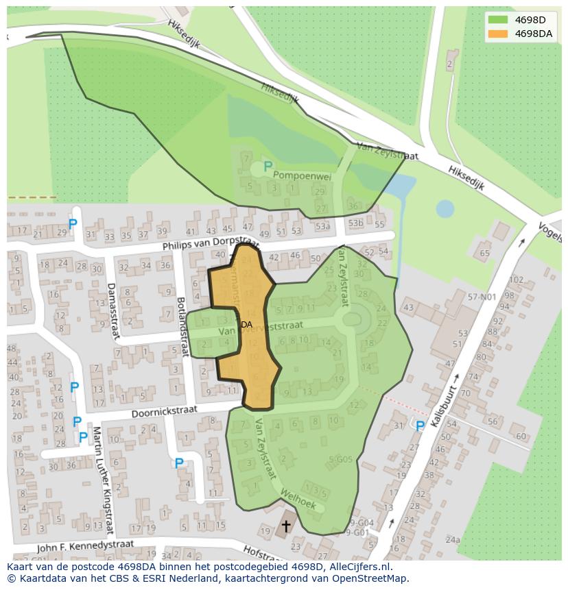 Afbeelding van het postcodegebied 4698 DA op de kaart.