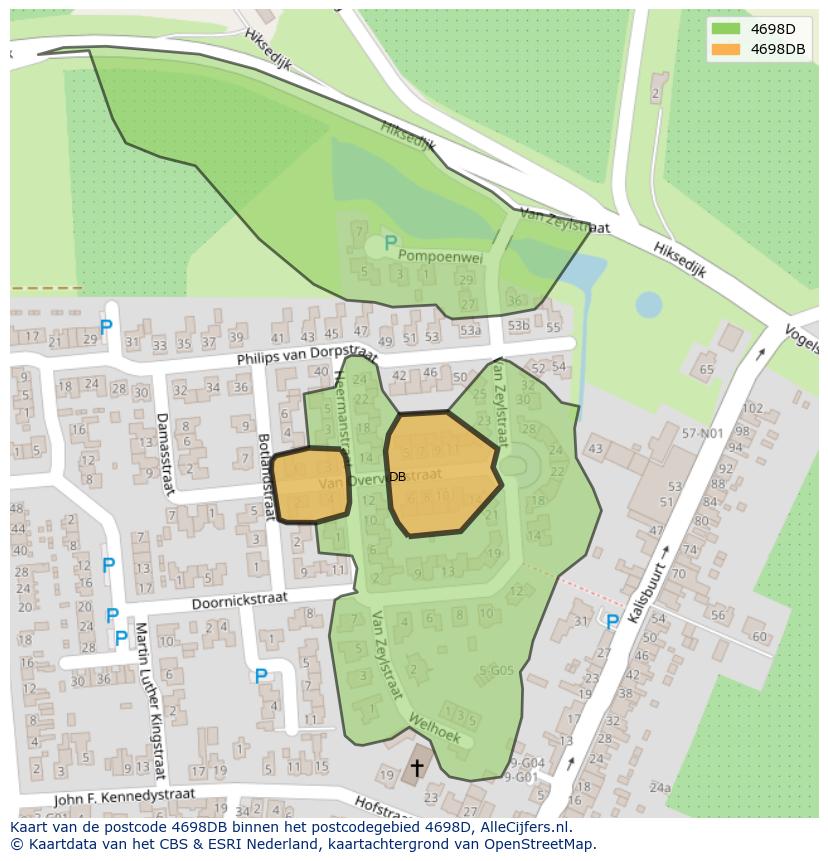 Afbeelding van het postcodegebied 4698 DB op de kaart.