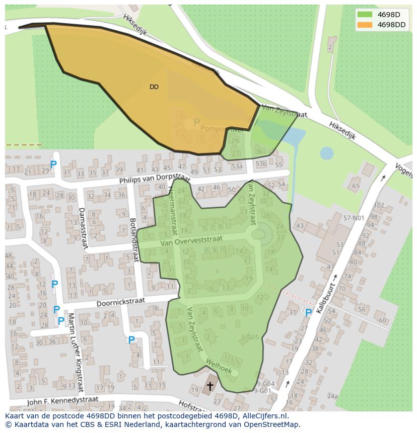 Afbeelding van het postcodegebied 4698 DD op de kaart.