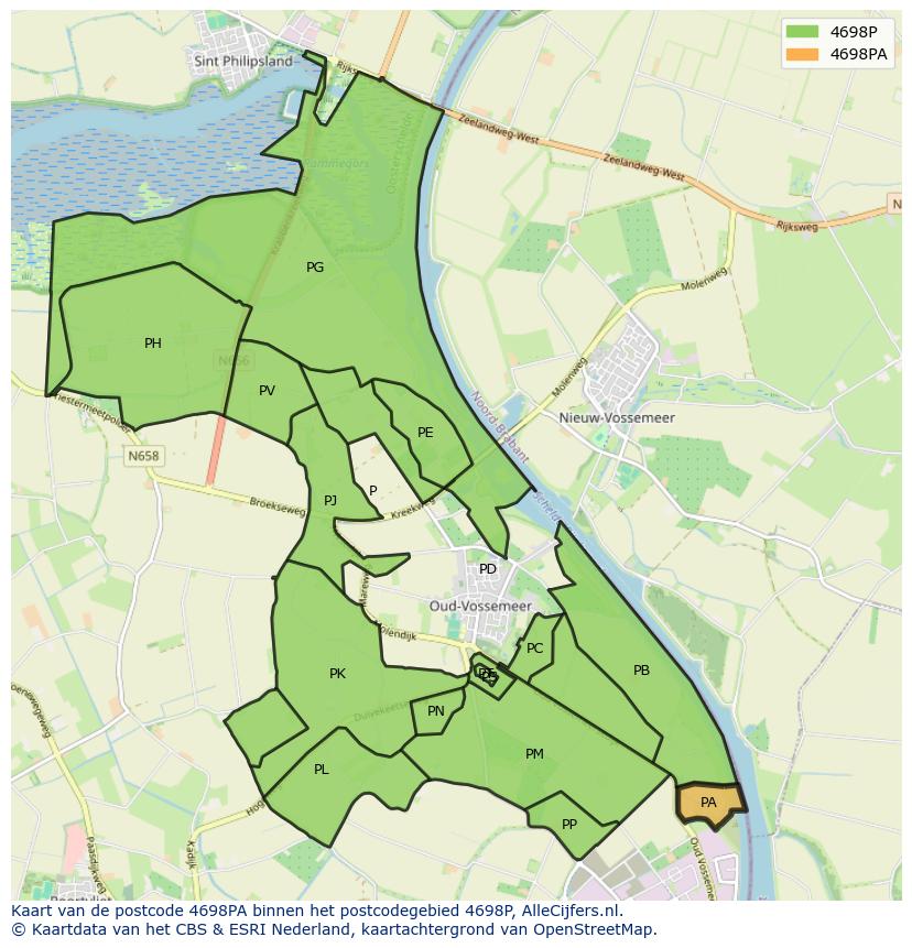 Afbeelding van het postcodegebied 4698 PA op de kaart.