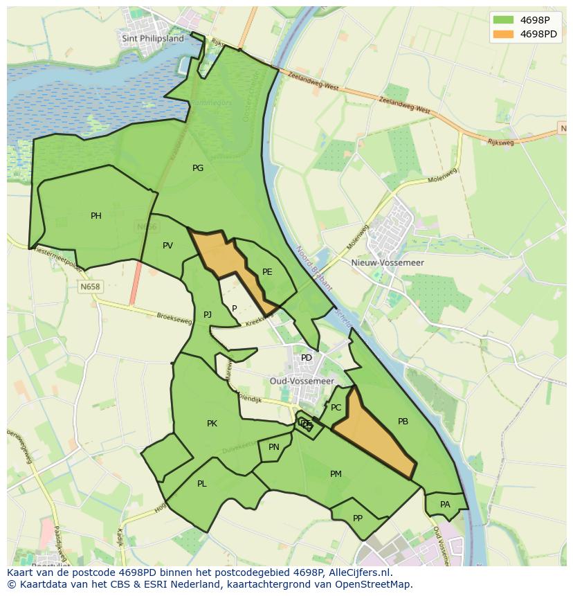 Afbeelding van het postcodegebied 4698 PD op de kaart.