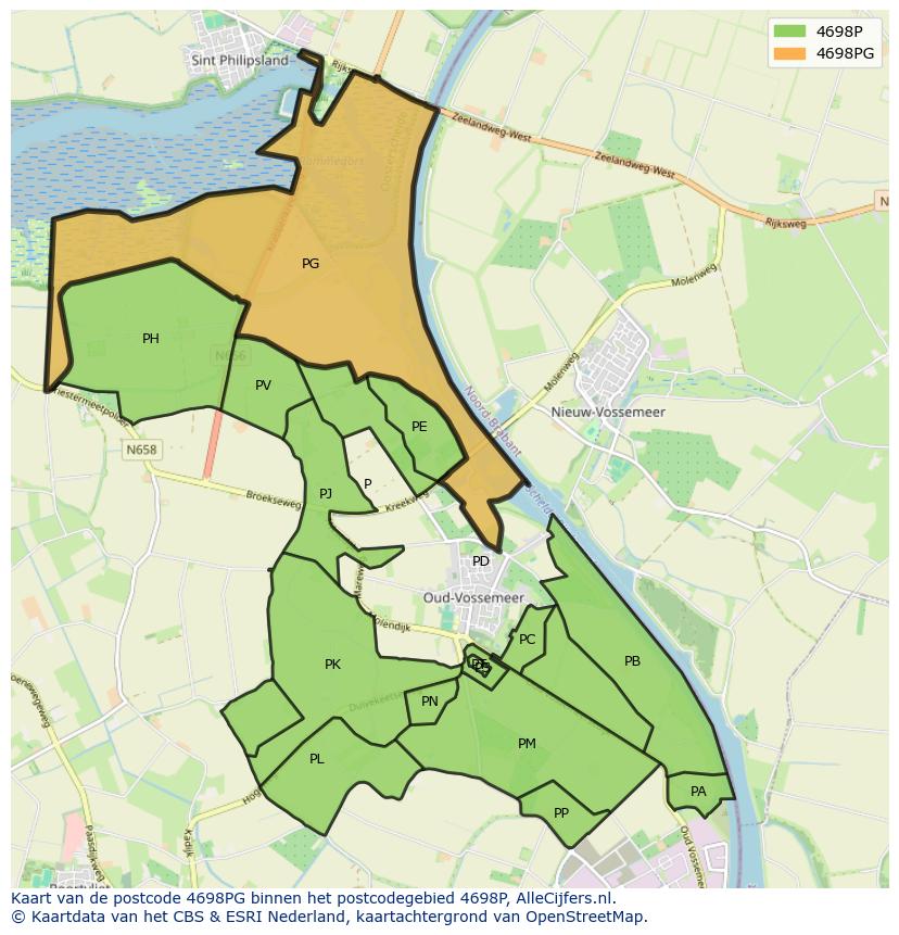 Afbeelding van het postcodegebied 4698 PG op de kaart.