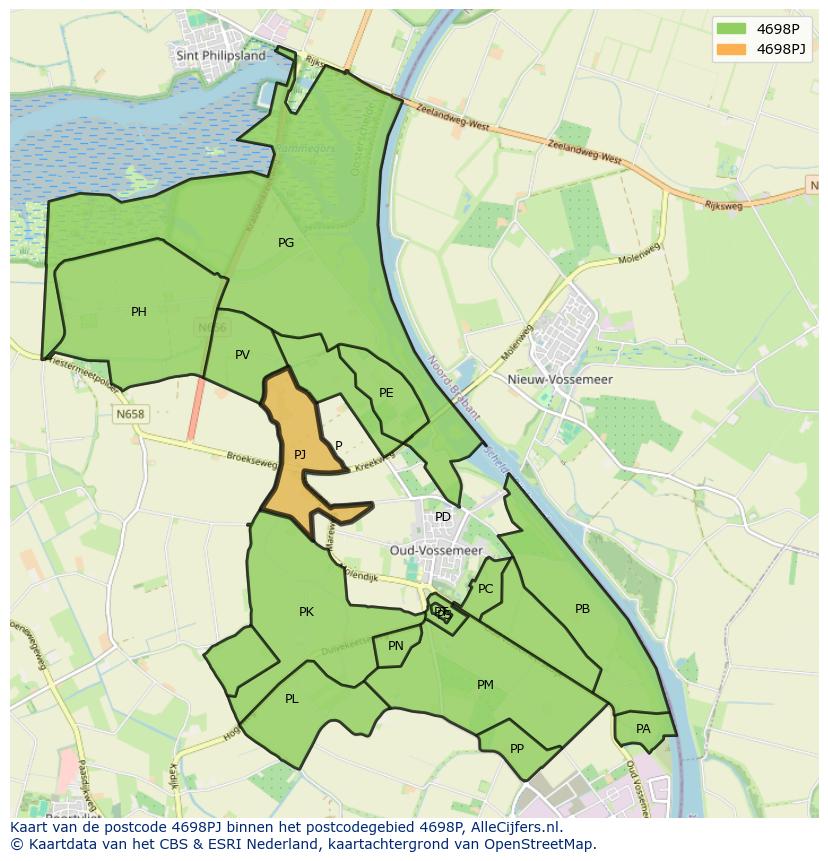 Afbeelding van het postcodegebied 4698 PJ op de kaart.