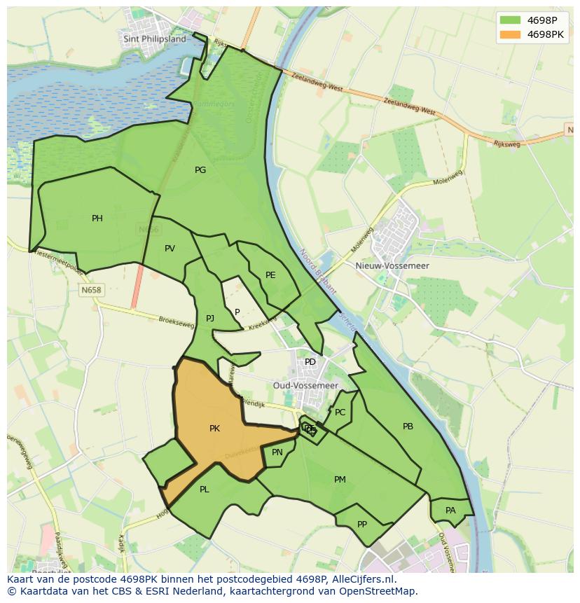 Afbeelding van het postcodegebied 4698 PK op de kaart.