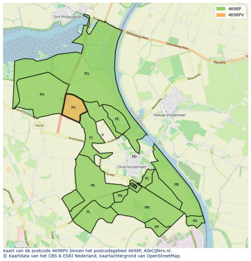 Afbeelding van het postcodegebied 4698 PV op de kaart.