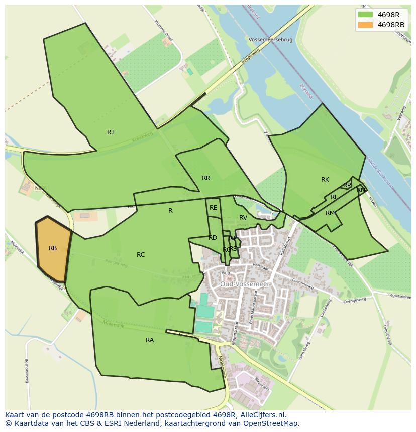 Afbeelding van het postcodegebied 4698 RB op de kaart.