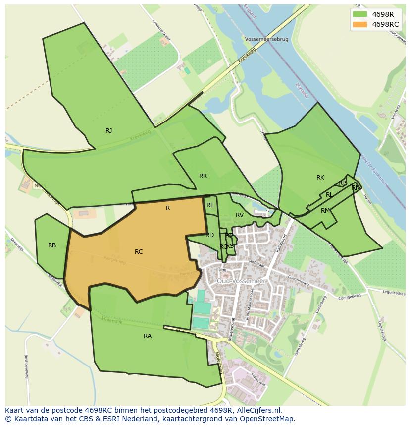 Afbeelding van het postcodegebied 4698 RC op de kaart.