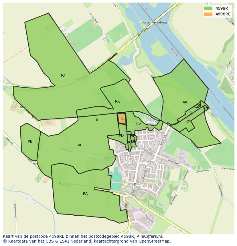 Afbeelding van het postcodegebied 4698 RE op de kaart.
