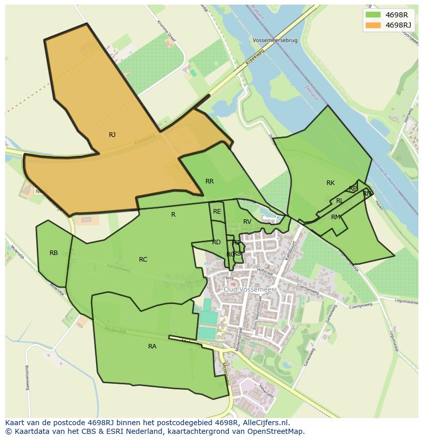 Afbeelding van het postcodegebied 4698 RJ op de kaart.