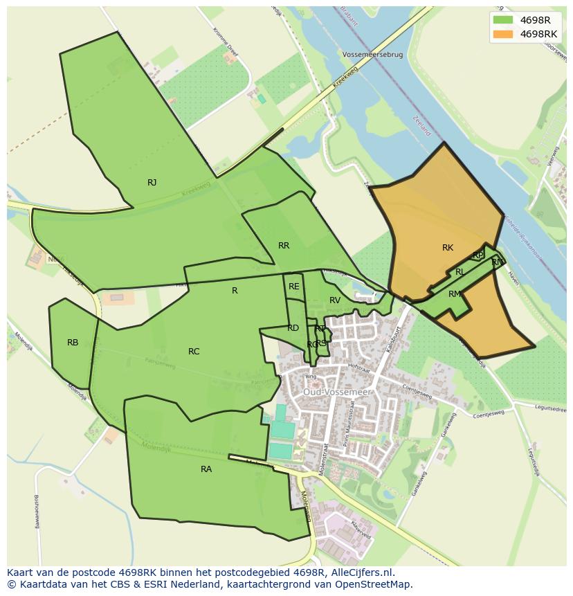 Afbeelding van het postcodegebied 4698 RK op de kaart.