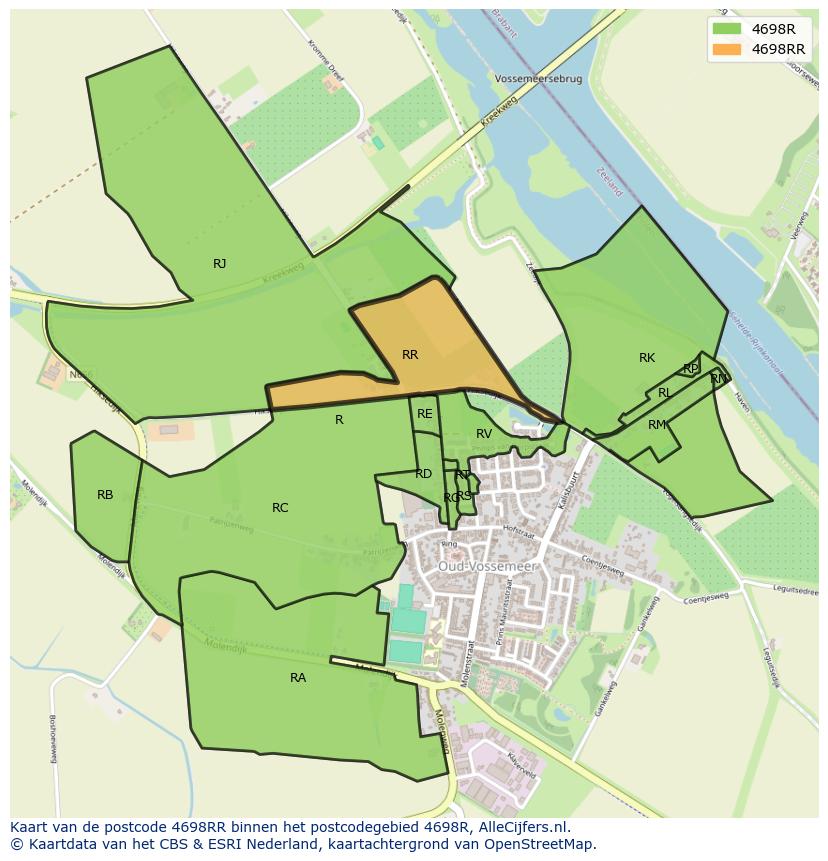 Afbeelding van het postcodegebied 4698 RR op de kaart.