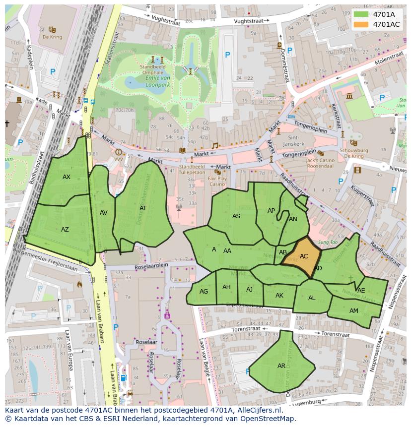 Afbeelding van het postcodegebied 4701 AC op de kaart.