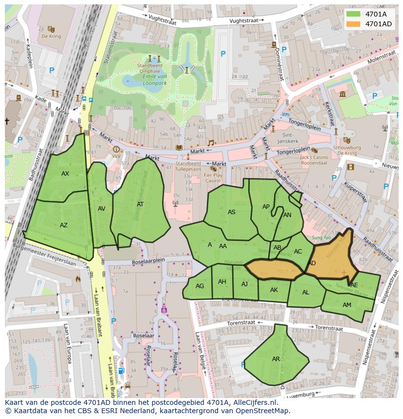 Afbeelding van het postcodegebied 4701 AD op de kaart.