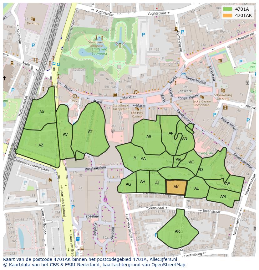 Afbeelding van het postcodegebied 4701 AK op de kaart.